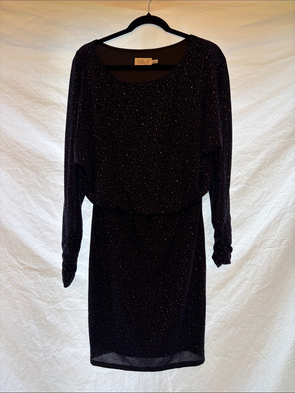 Eliza J Metallic Shimmer Long Sleeve Popover Blouson Dress Navy Gold 8